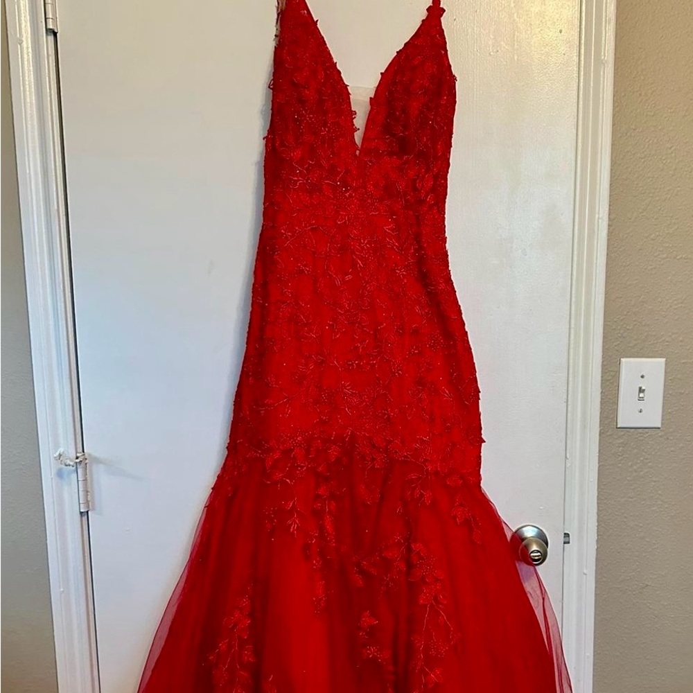 Amarra Red Mermaid Gown Prom Dress size 12 - Picture 4 of 6